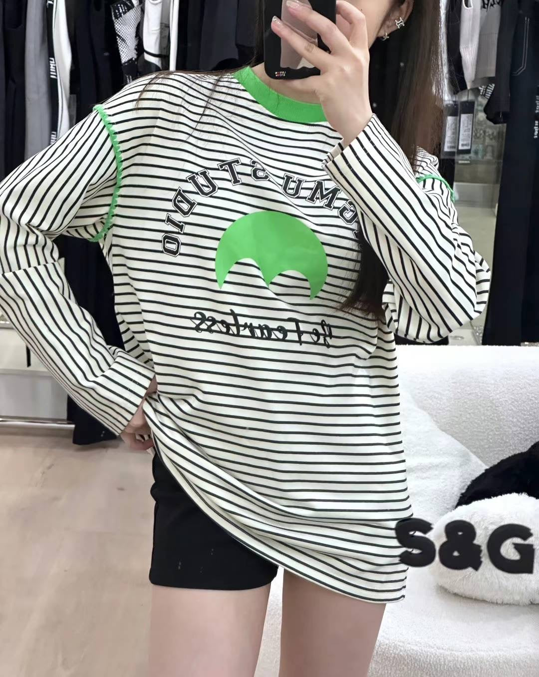 QINGMU黑白条卫衣