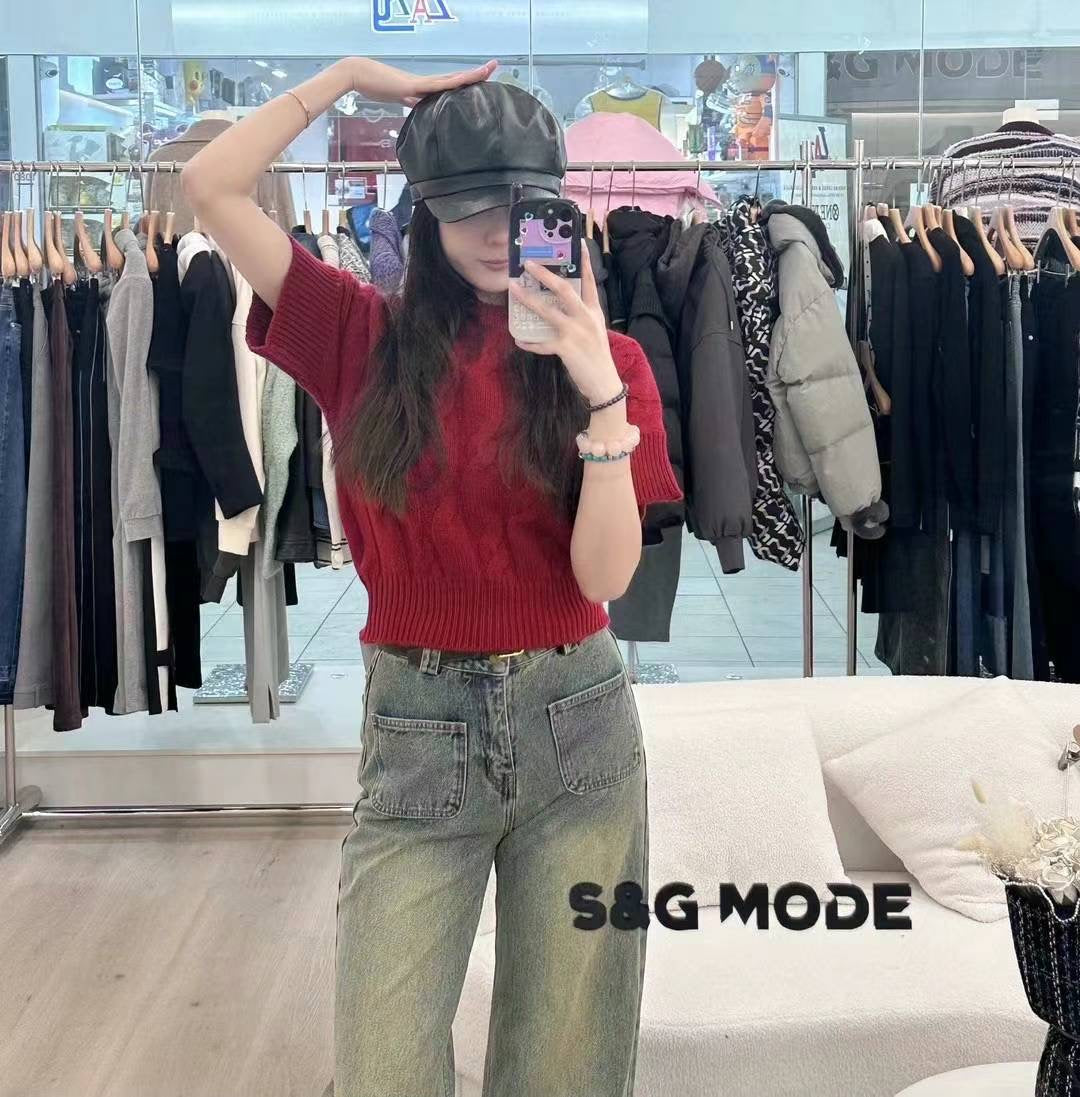 SGMode做旧阔腿牛仔裤