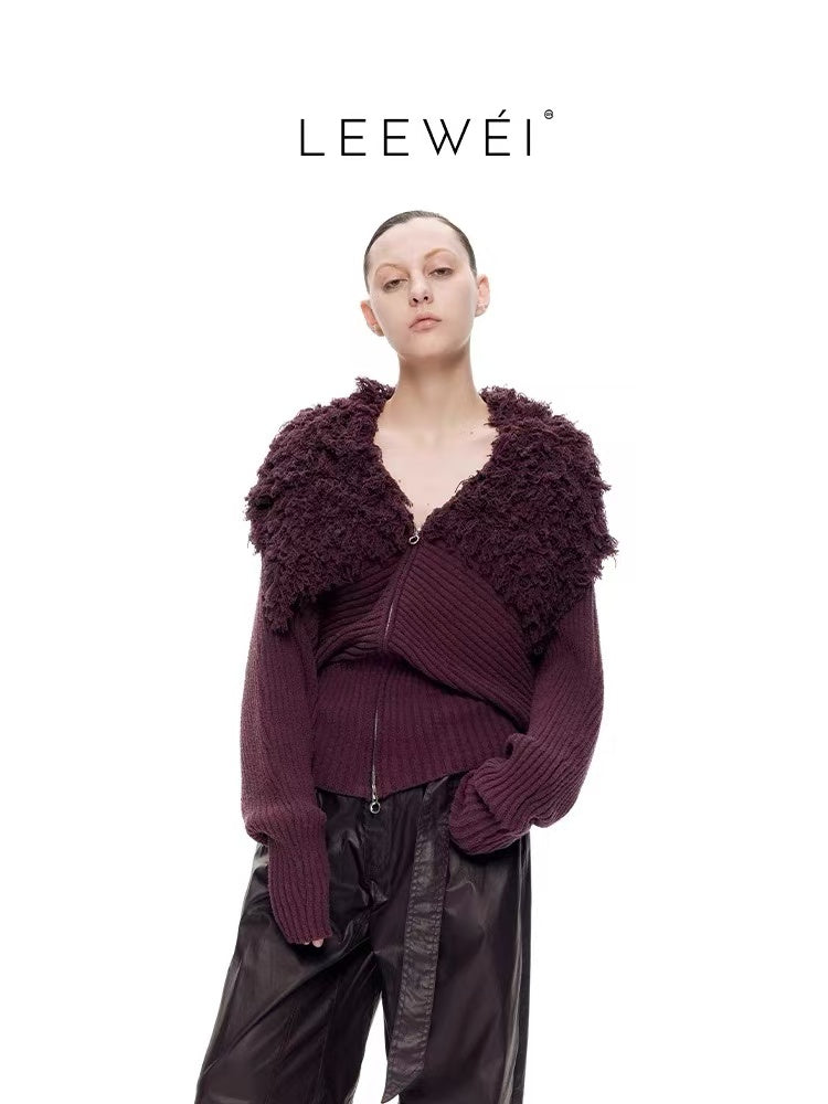 LEE WÉI  大翻领蝙蝠袖毛织外套