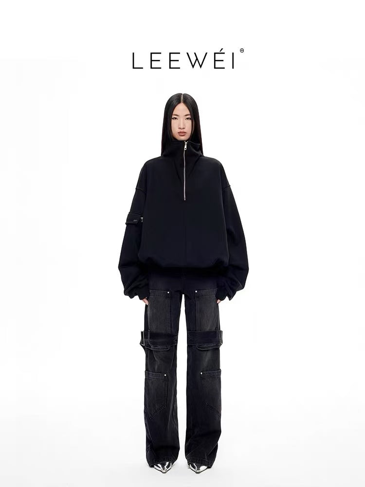 LEE WÉI 大廓形拉链套头卫衣