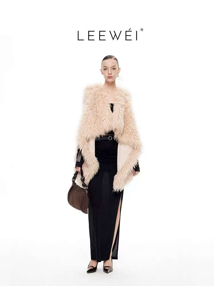 LEE WÉI 拼接毛毛马甲红棕色