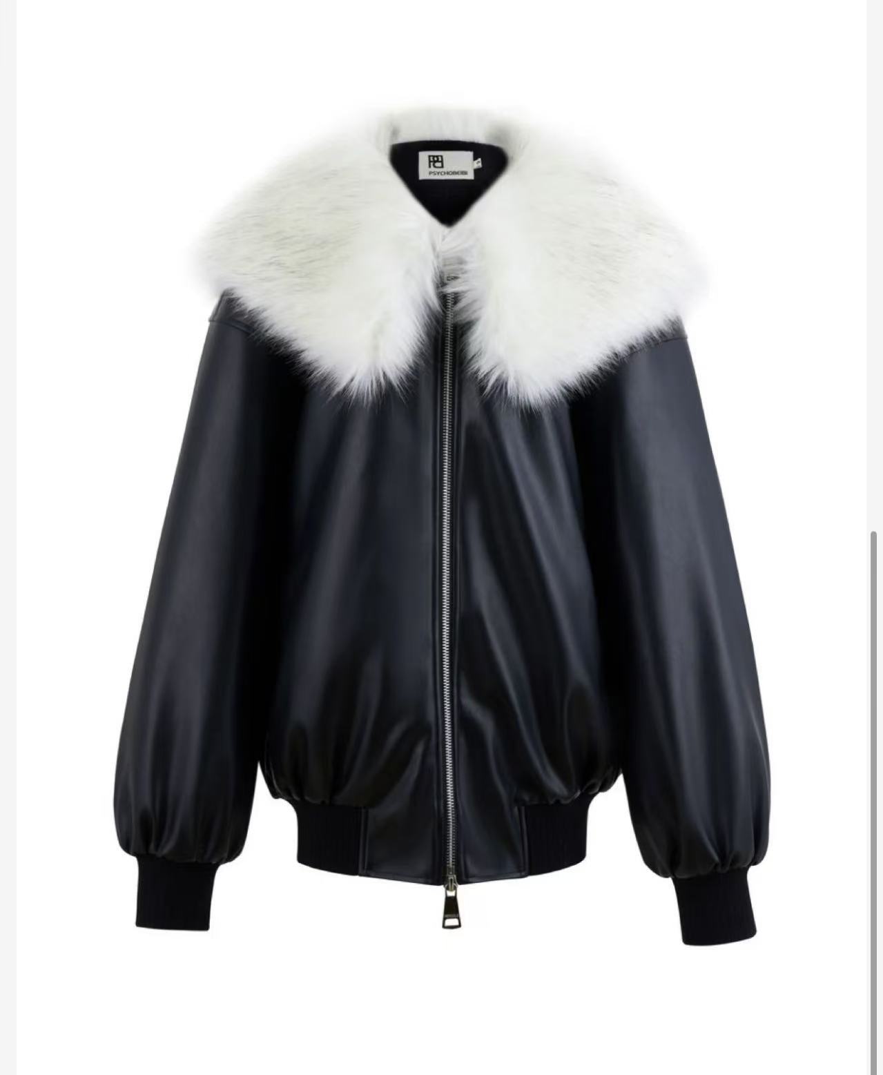 psychobeibi 毛领环保皮外套