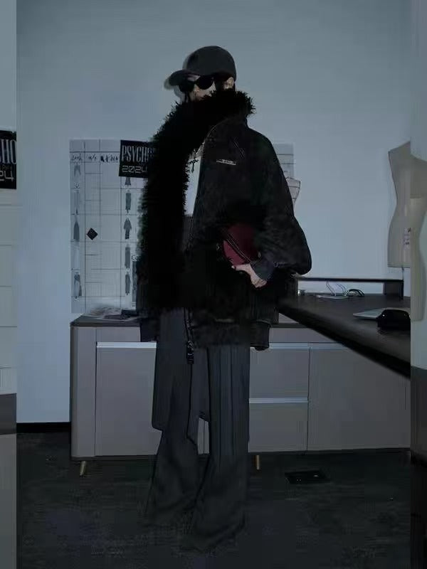 psychobeibi 毛领水洗拉链卫衣