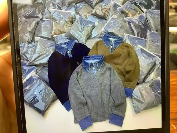 S&G Mode 灰色牛仔拼接羊毛毛衣