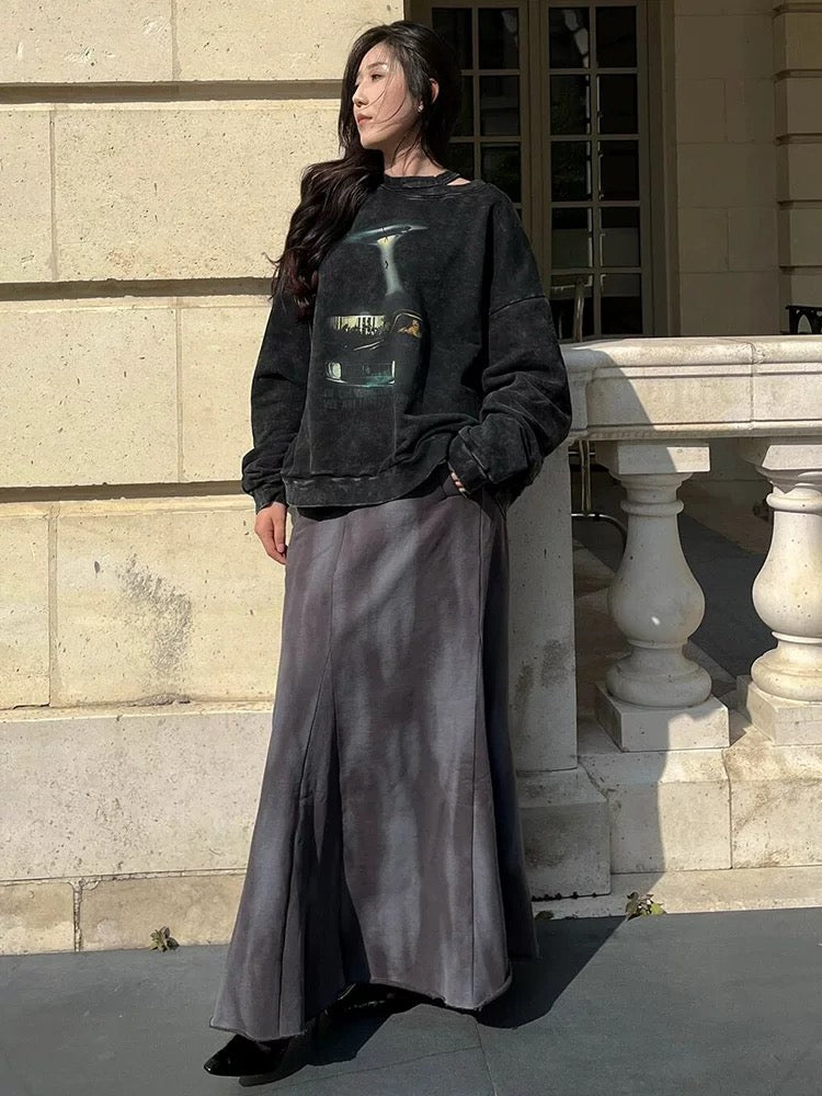 双层领做旧印花卫衣