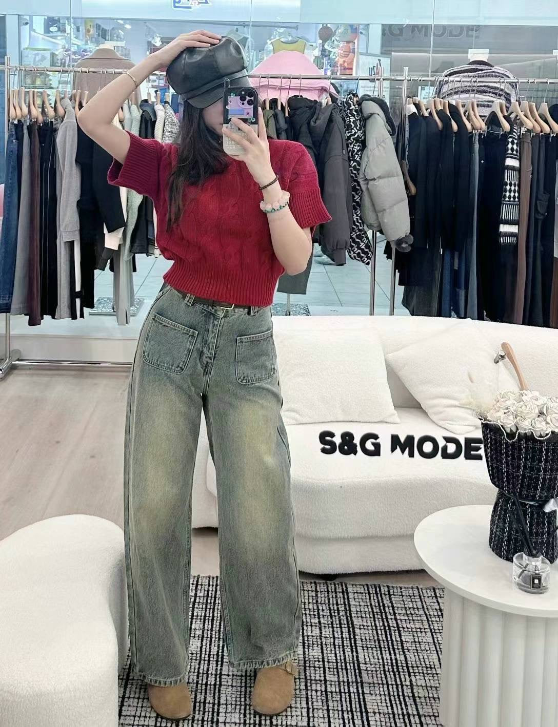SGMode做旧阔腿牛仔裤