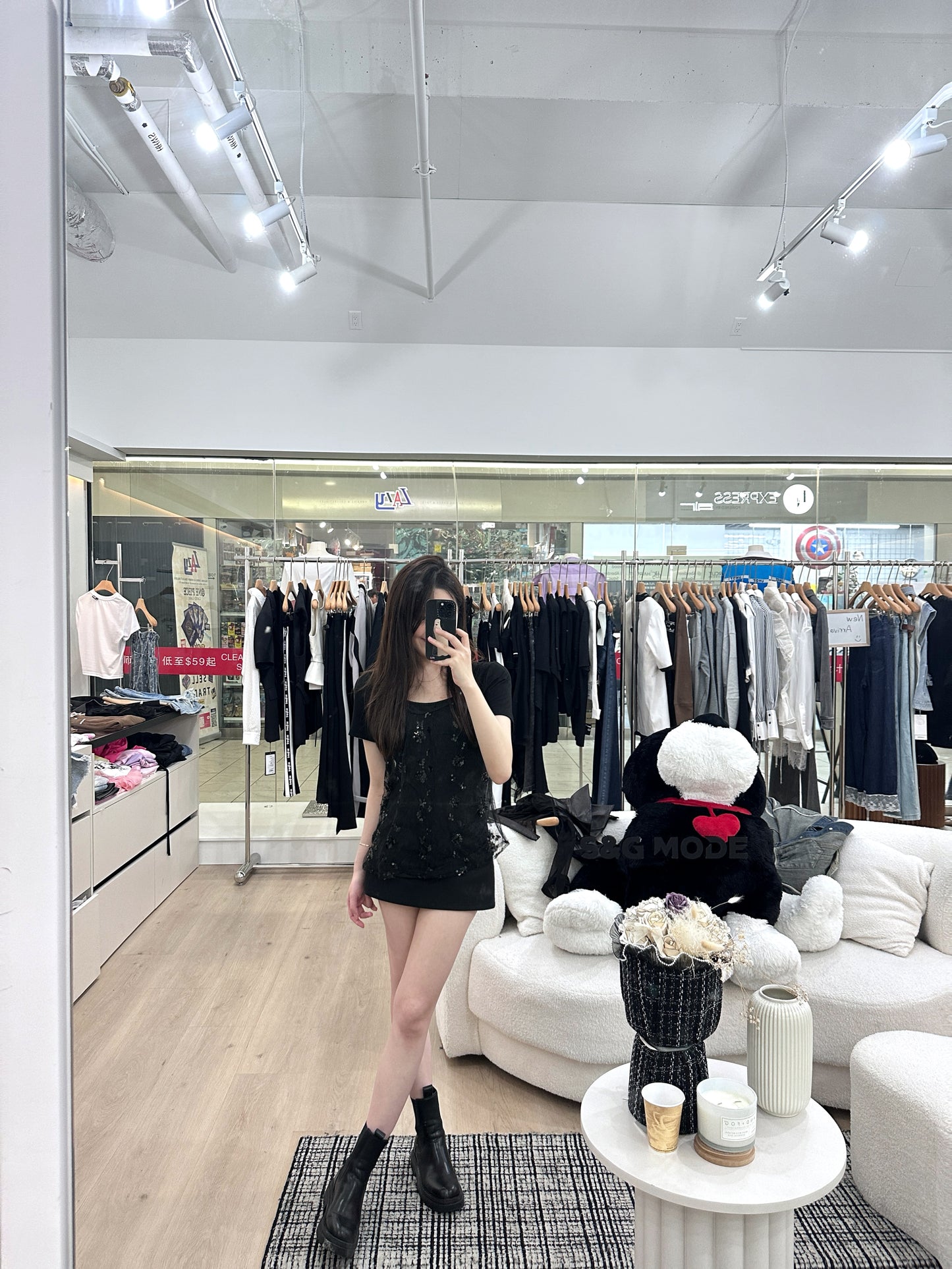网纱拼接上衣两件套