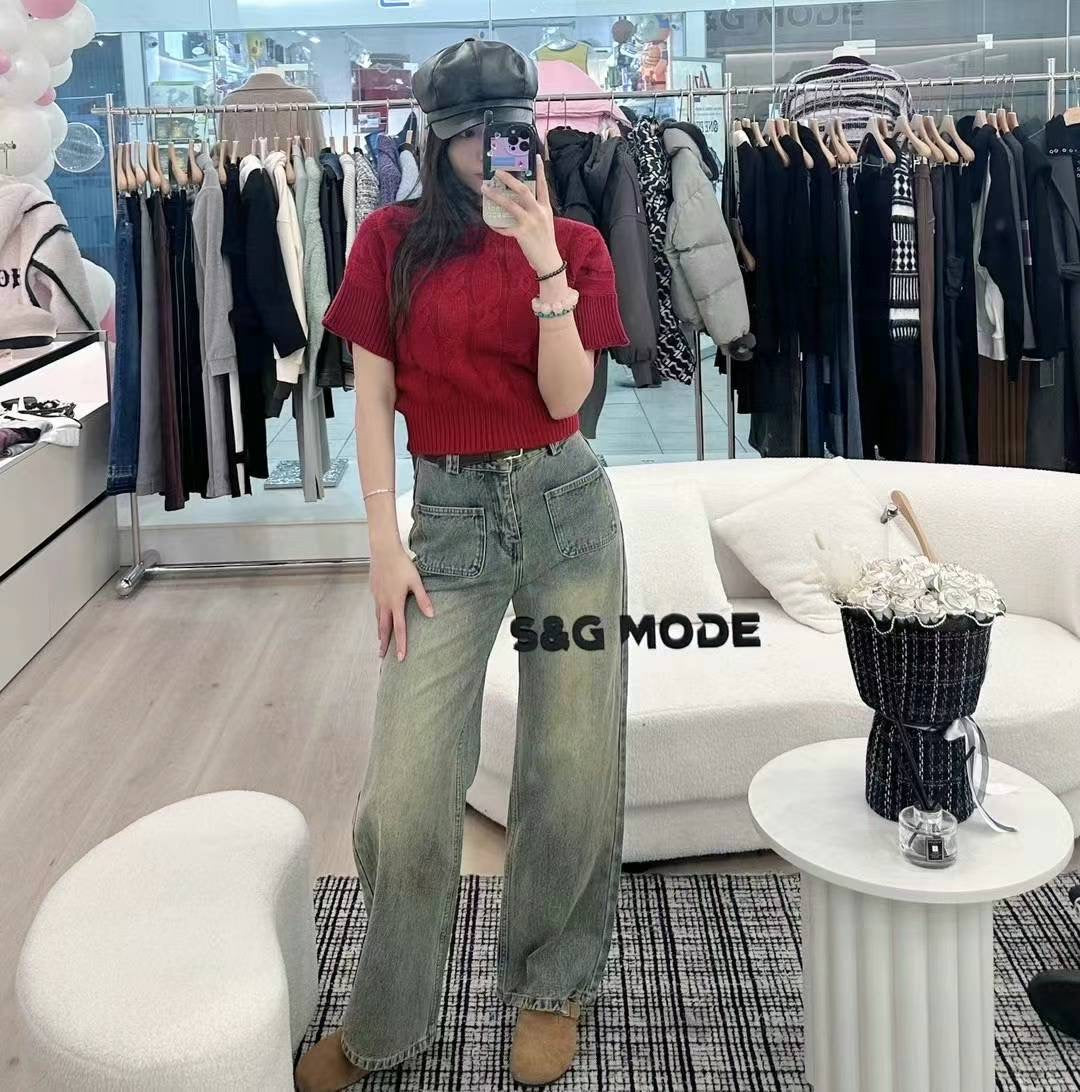 SGMode做旧阔腿牛仔裤