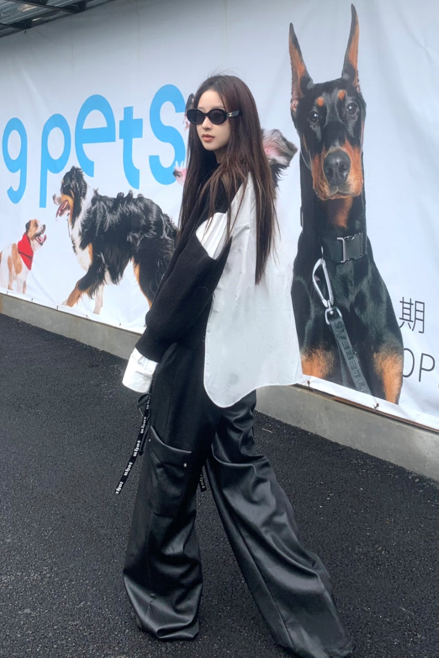 Uhot黑白色假两件衬衫