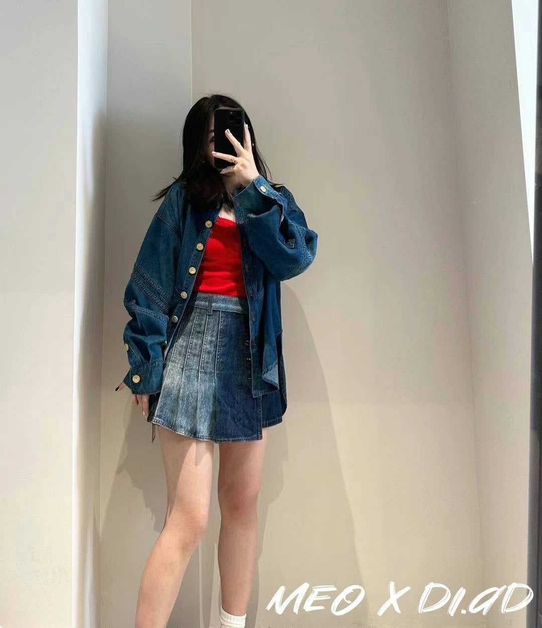 DI.AD 双色拼接牛仔短裙