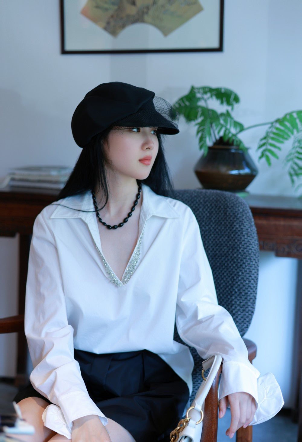 Lamerry 碎钻v领白衬衫