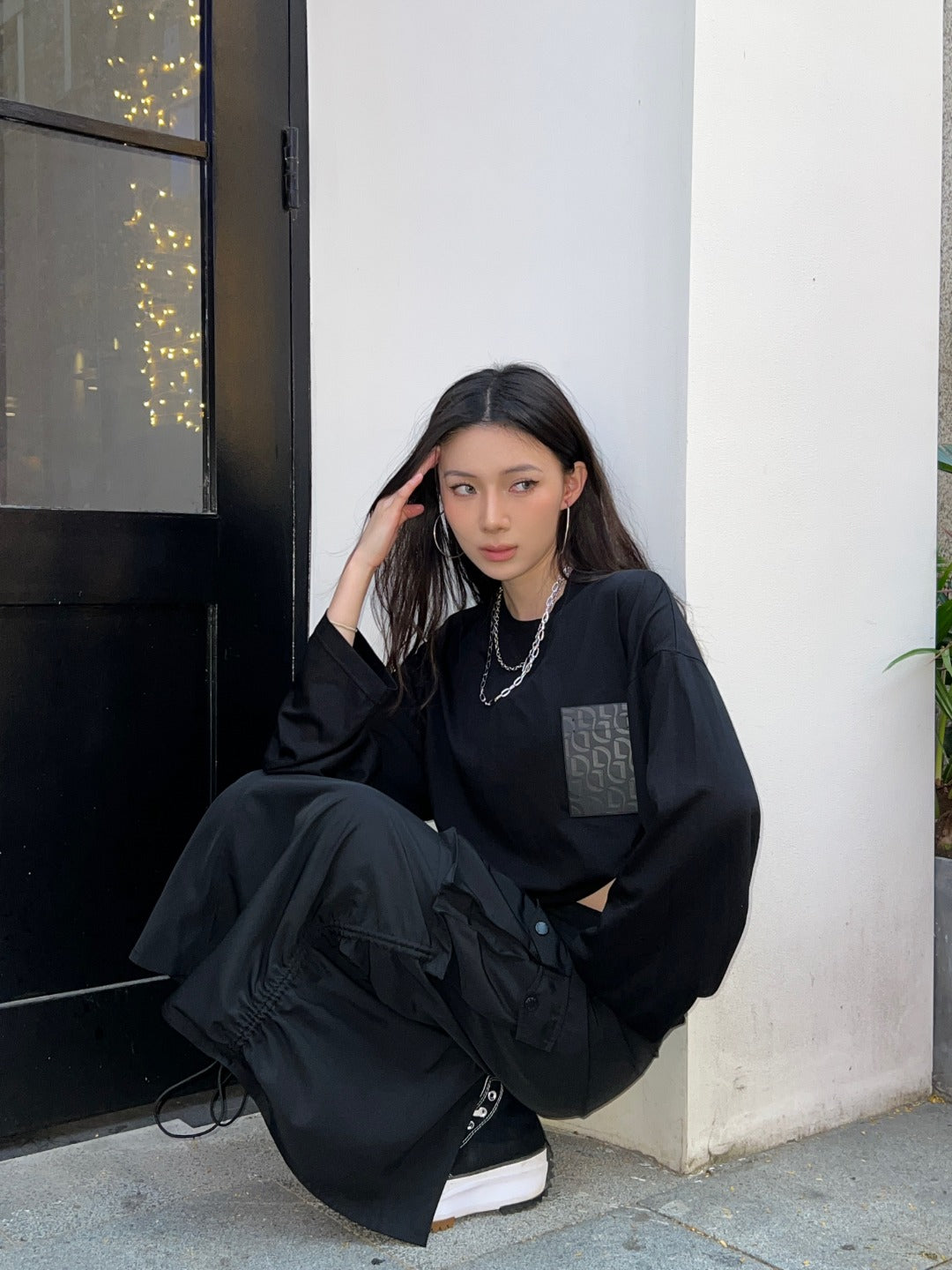 DJFL 黑色长袖T恤带黑标