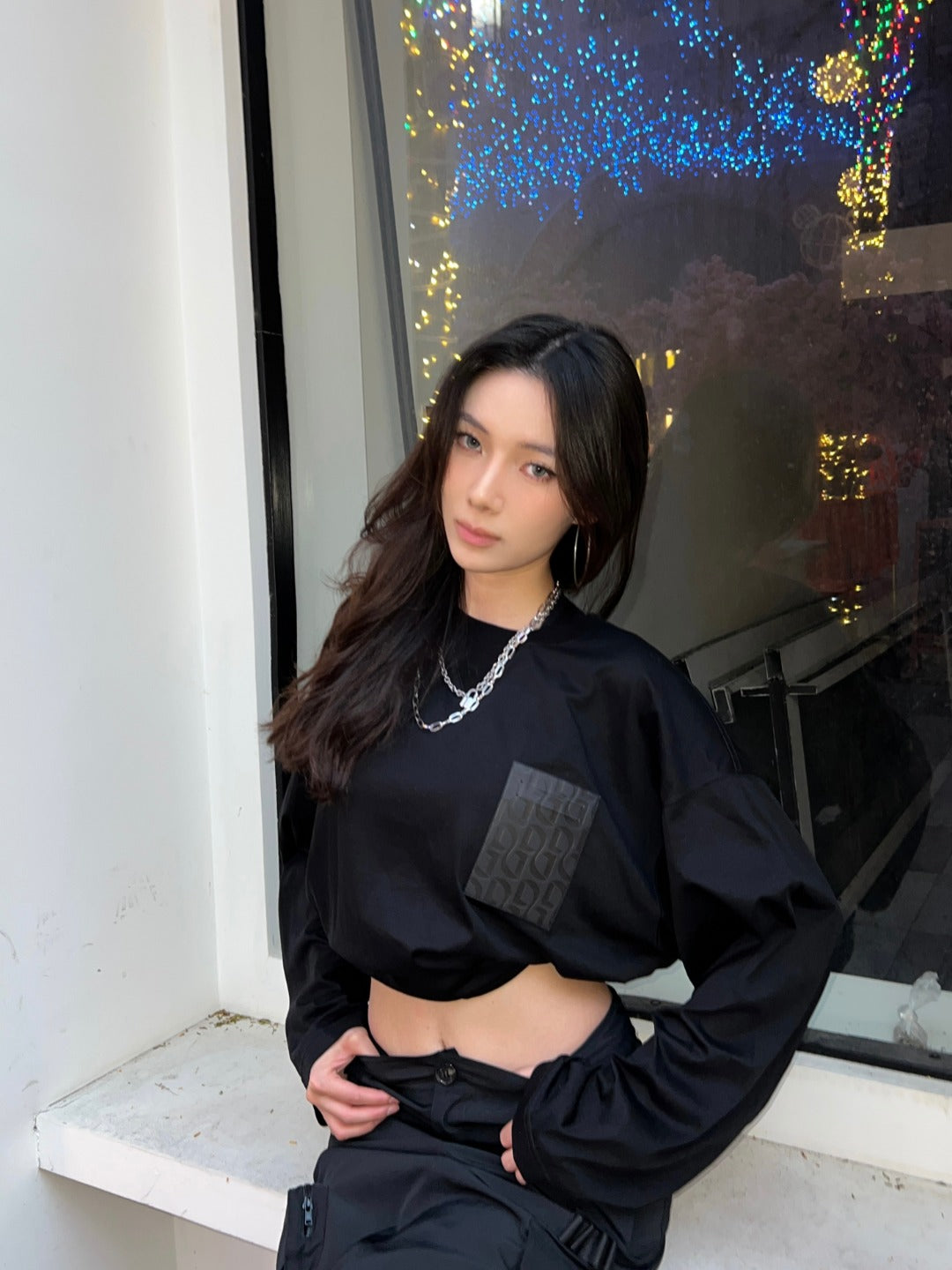 DJFL 黑色长袖T恤带黑标
