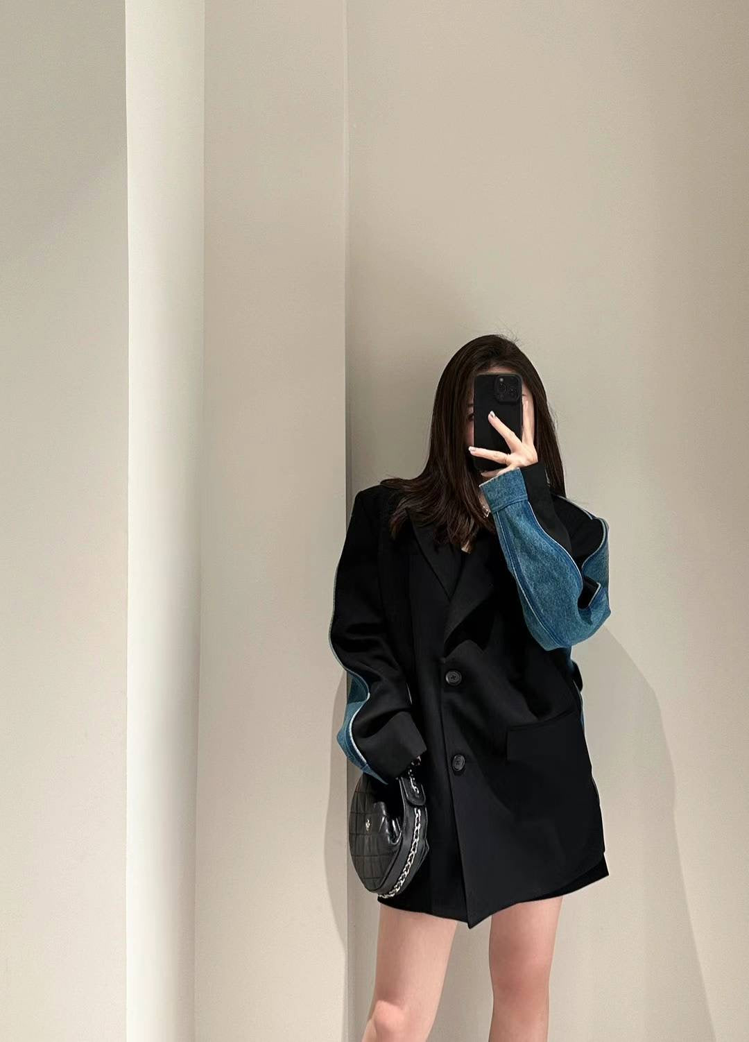 PSYCHOBEIBI 牛仔西装拼接外套