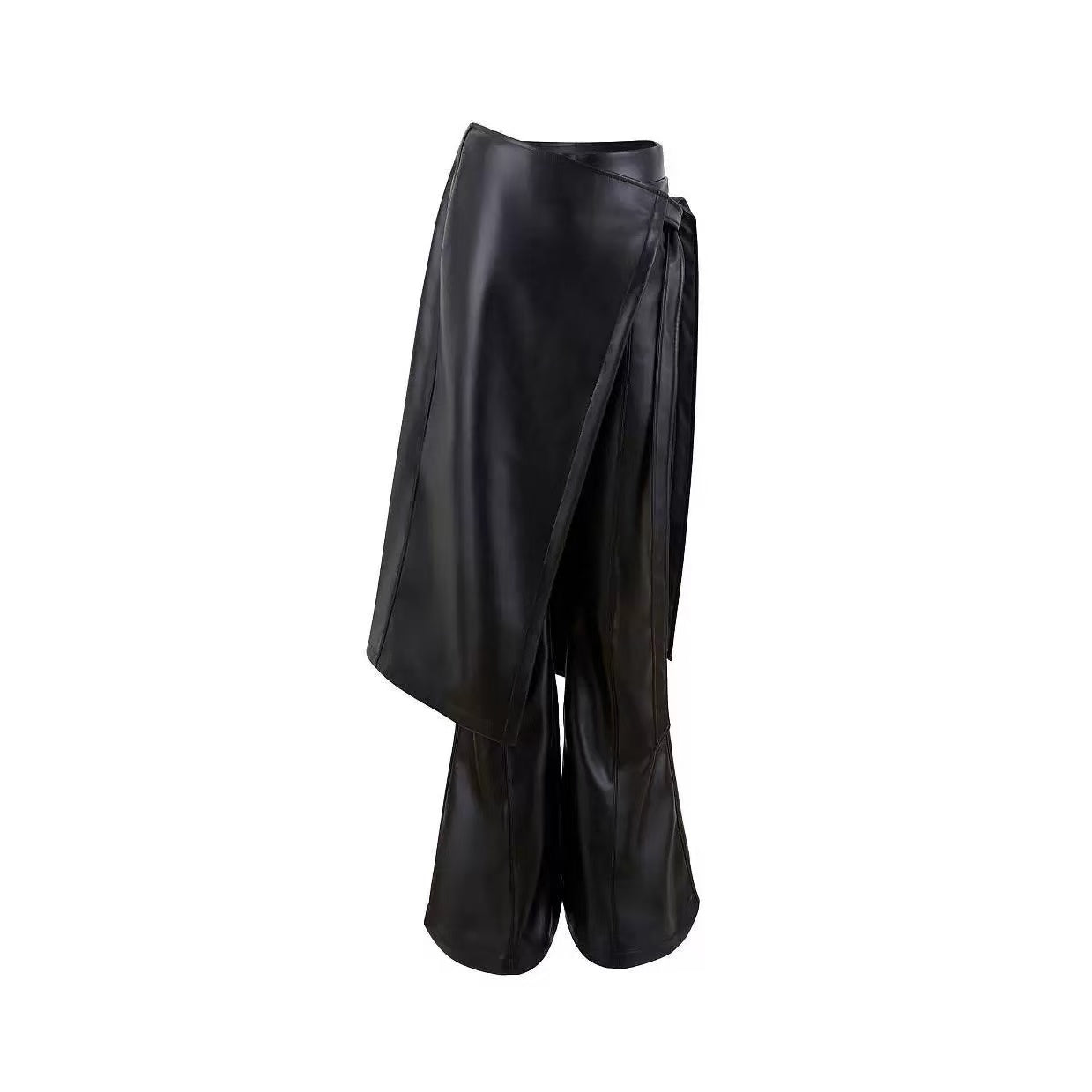 环保皮搭片修身长裤