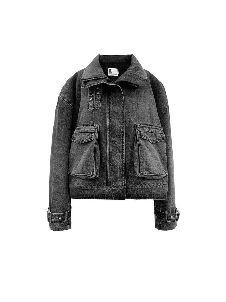 箱型洗水做旧牛仔外套