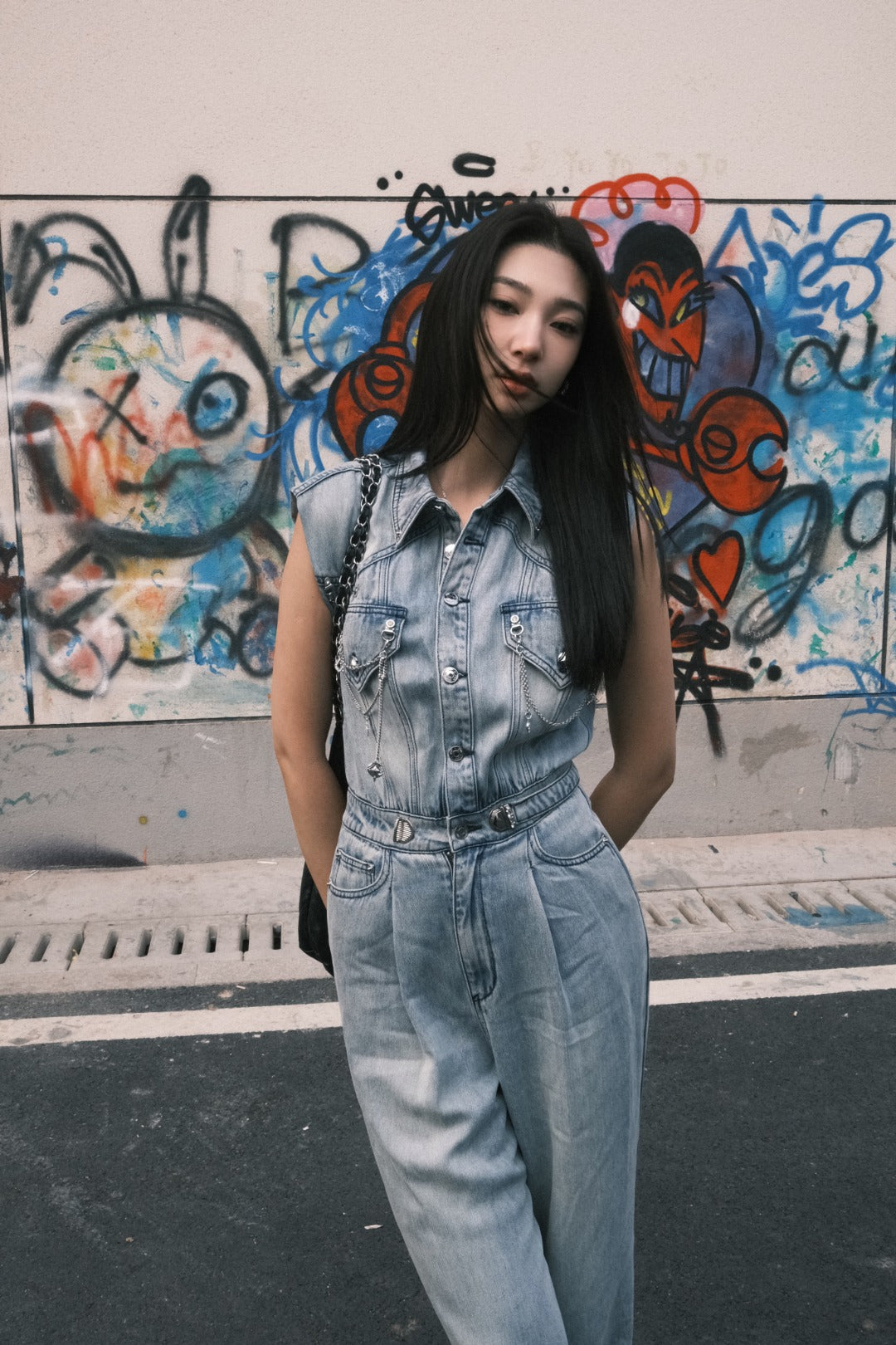 UHOT 薄款牛仔连体衣