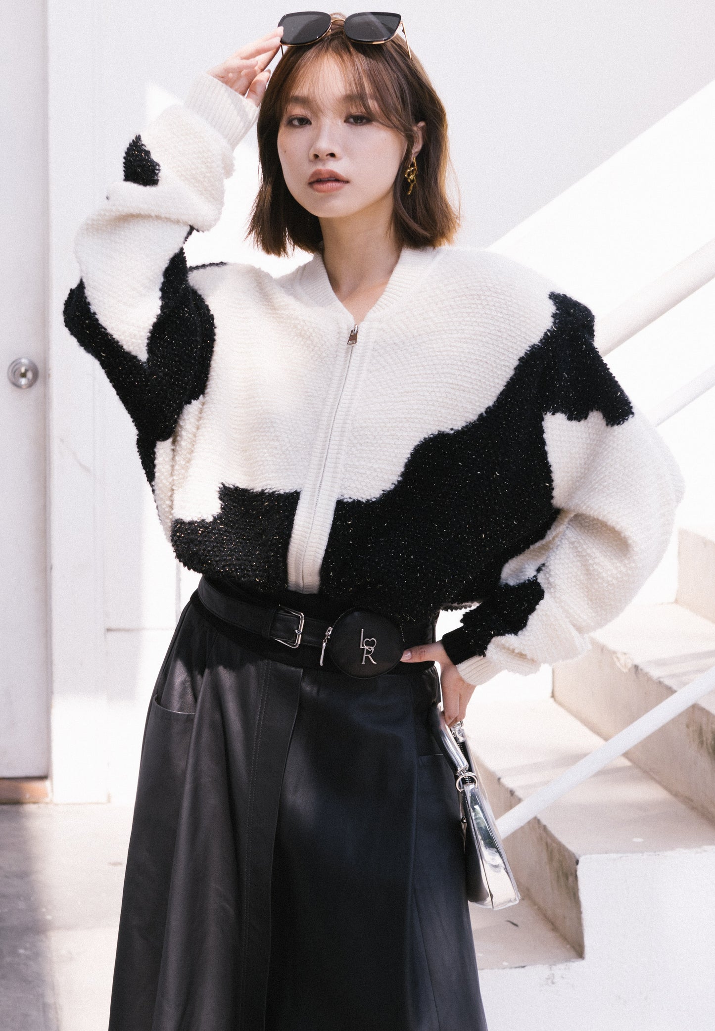 Lamerry黑白色羊绒开衫LWSW4Z155