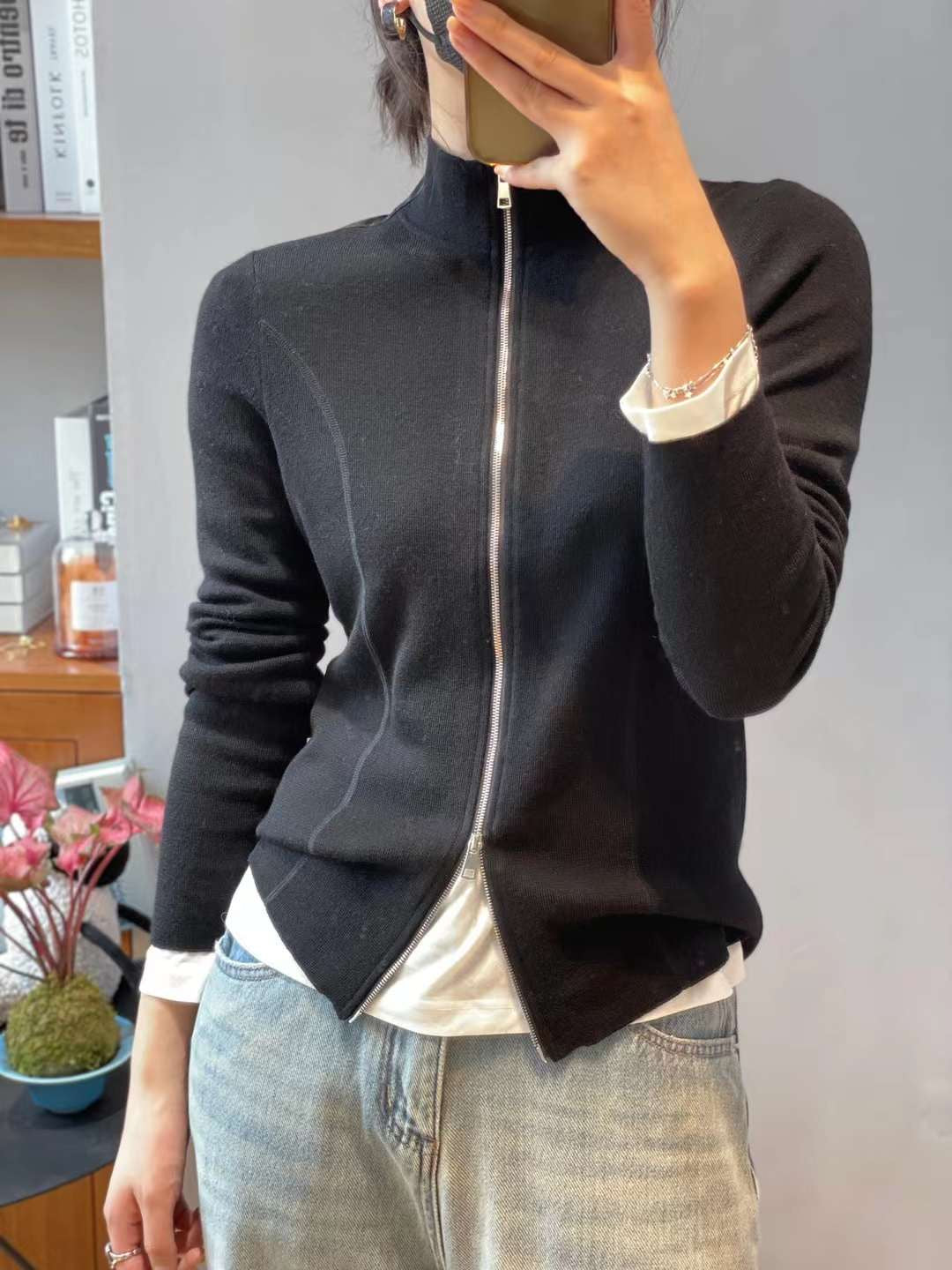 SGMode 山羊绒拉链休闲长袖外套