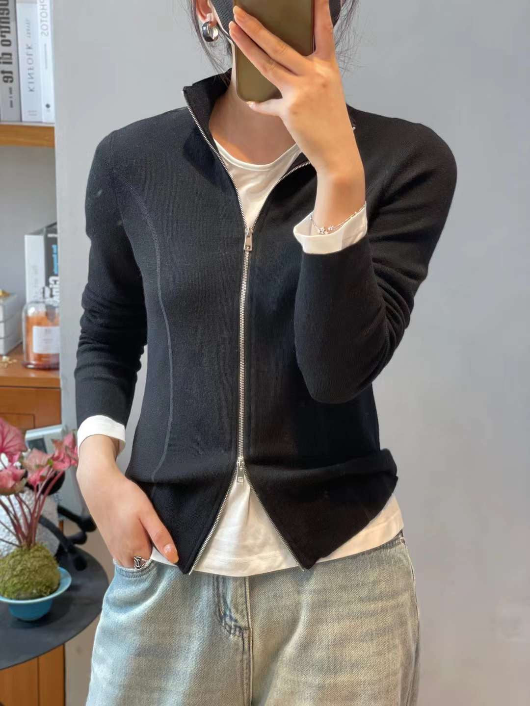 SGMode 山羊绒拉链休闲长袖外套
