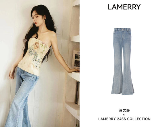 LAMERRY 带钻牛仔阔腿裤