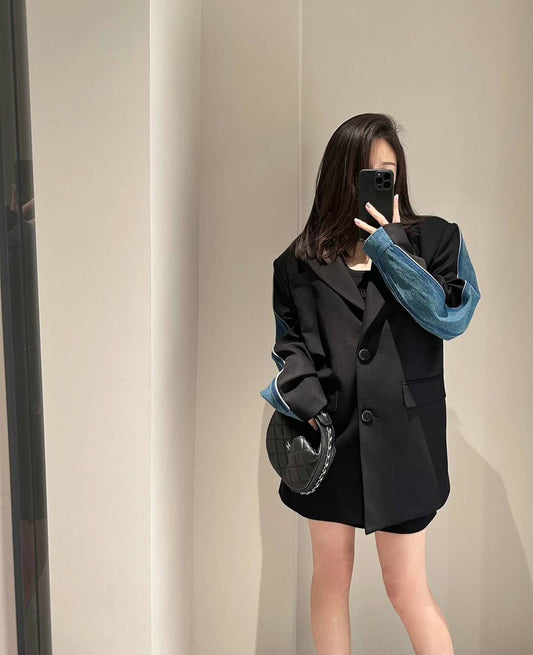 PSYCHOBEIBI 牛仔西装拼接外套