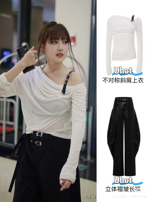 uhot斜肩链条上衣